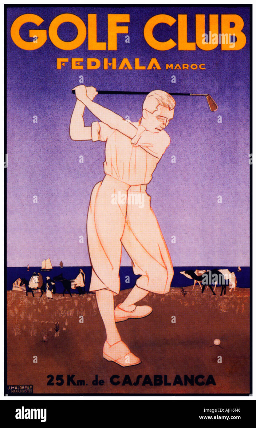 Golf Club Fehala Maroc 1929 art deco poster per il resort marocchino e i suoi piaceri del golf Foto Stock
