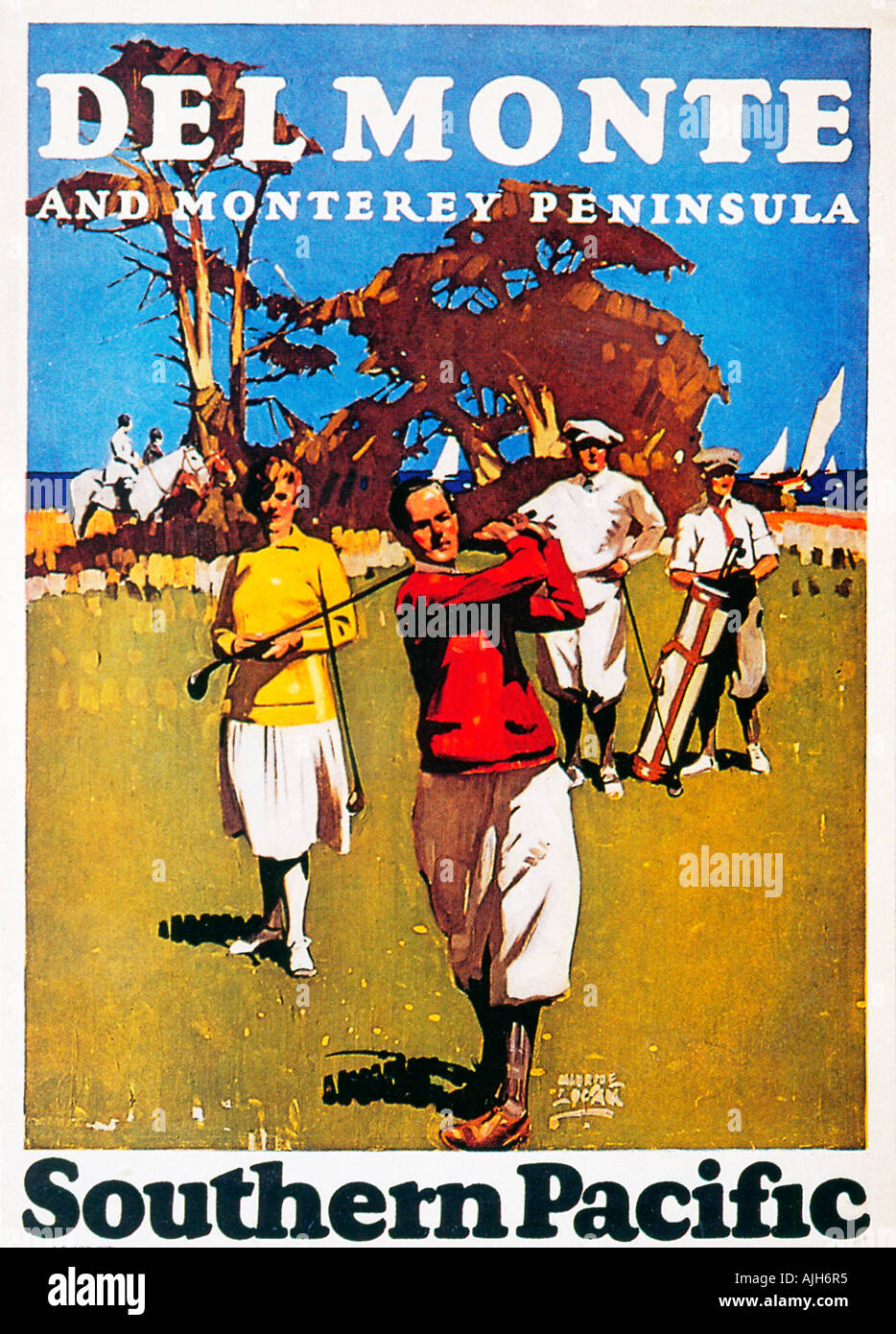 Del Monte Golf 1928 poster per il resort costruito sulla penisola di Monterey in California tra cui il campo di golf di Pebble Beach Foto Stock