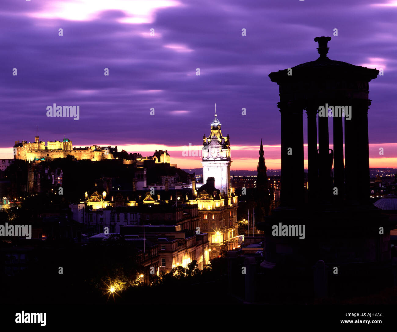 Lo Skyline di Edimburgo e Castello, Lothian, Scozia, Regno Unito Foto Stock