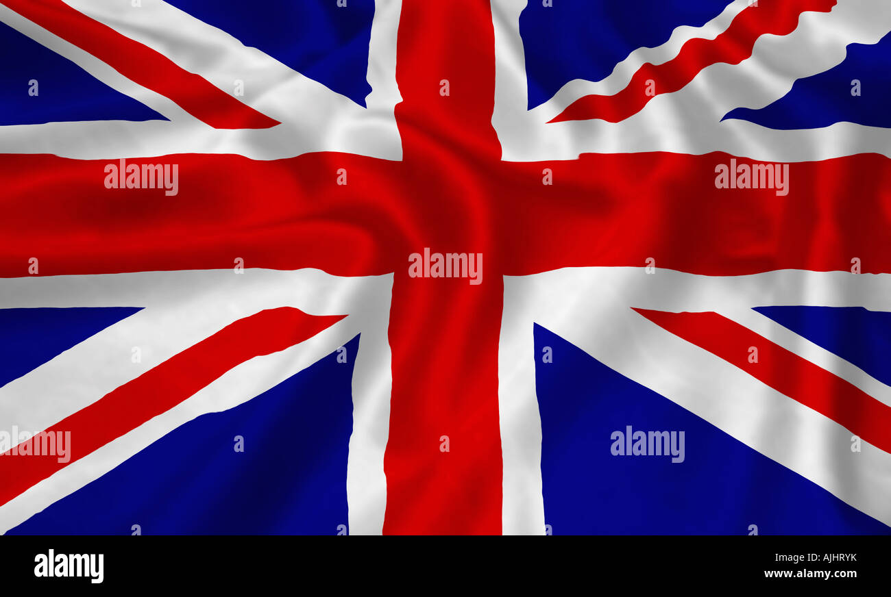 Union Jack flag ondeggiano illustrazione. Bandiera nazionale del Regno Unito Foto Stock