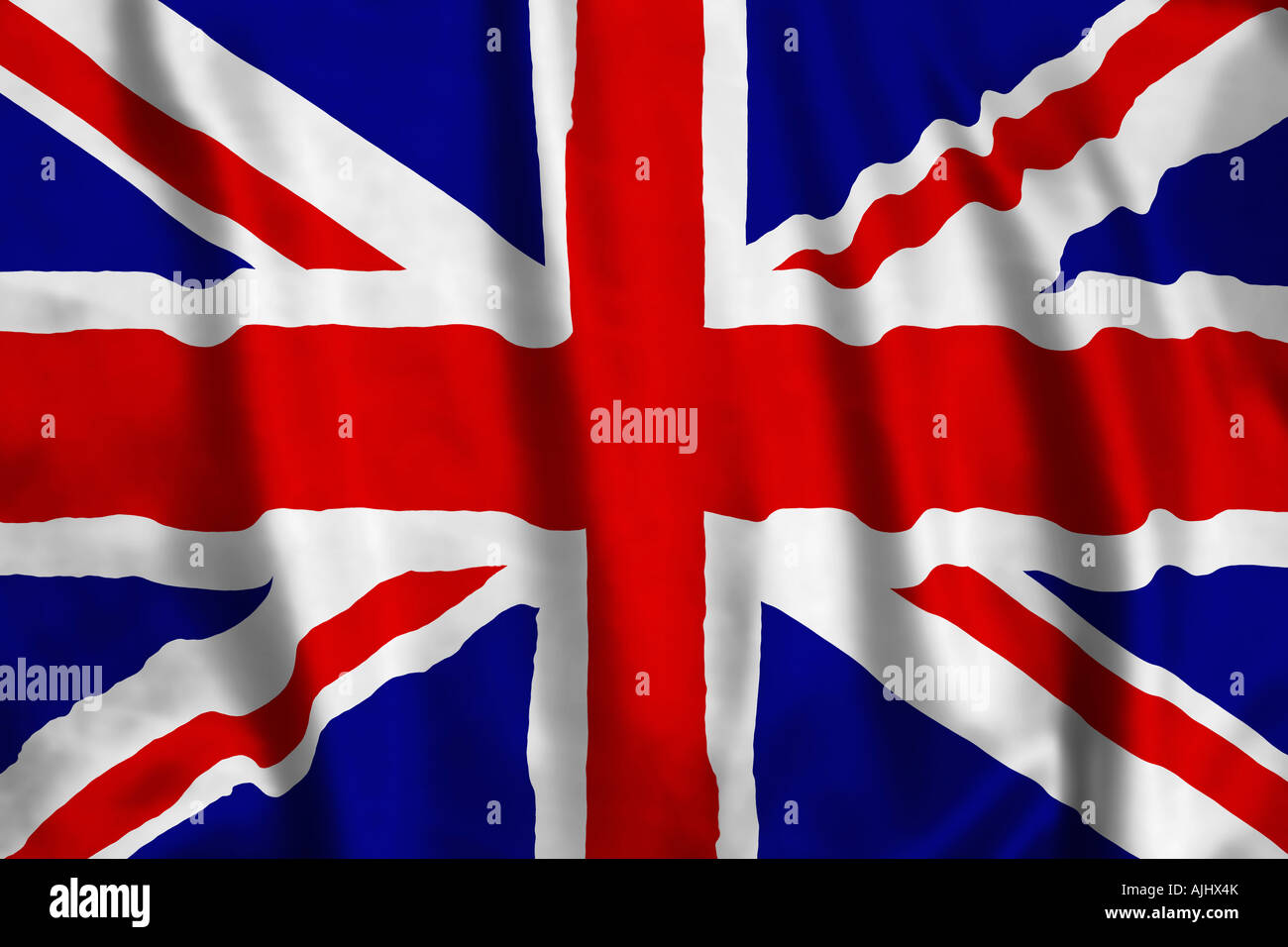 Union Jack flag ondeggiano illustrazione. Bandiera nazionale del Regno Unito Foto Stock