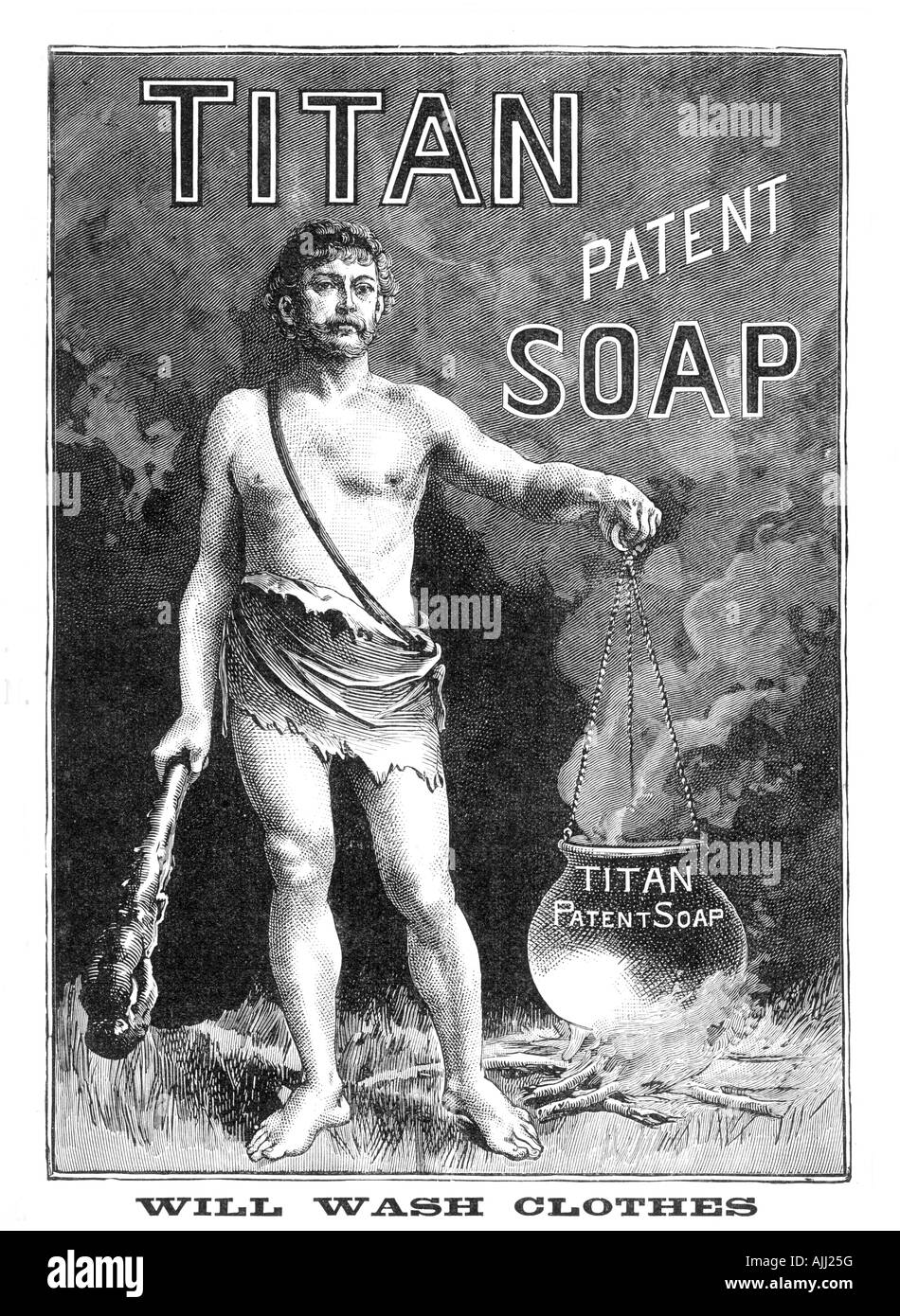 Victorian legno taglio pubblicitario per incisione a Londra illustrato novità dell'estate 1891 per Titan Sapone di brevetto Foto Stock