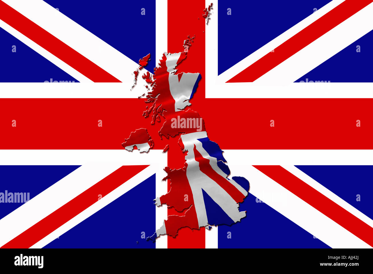 Regno Unito mappa e Union Jack flag concetto. Bandiera nazionale del Regno Unito Foto Stock