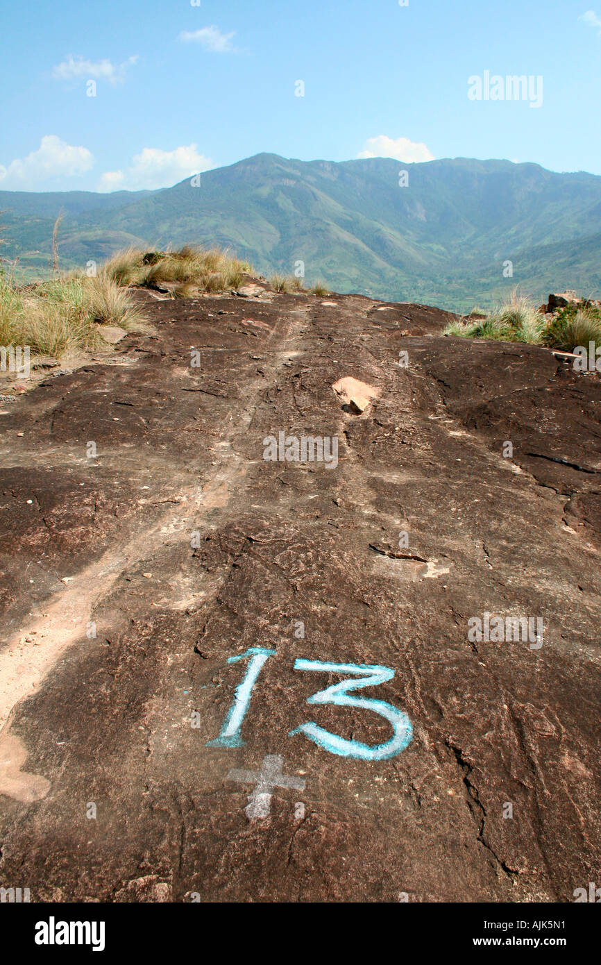 La superficie rocciosa sulla cima di una collina, Marayoor, Kerala, India Foto Stock