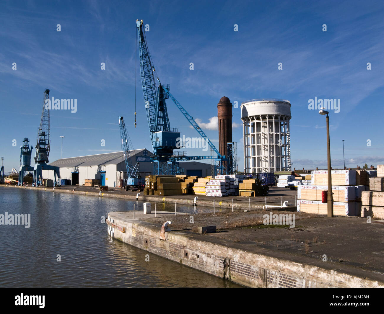 Dock e le vecchie torri d'acqua a Goole East Yorkshire Regno Unito Foto Stock