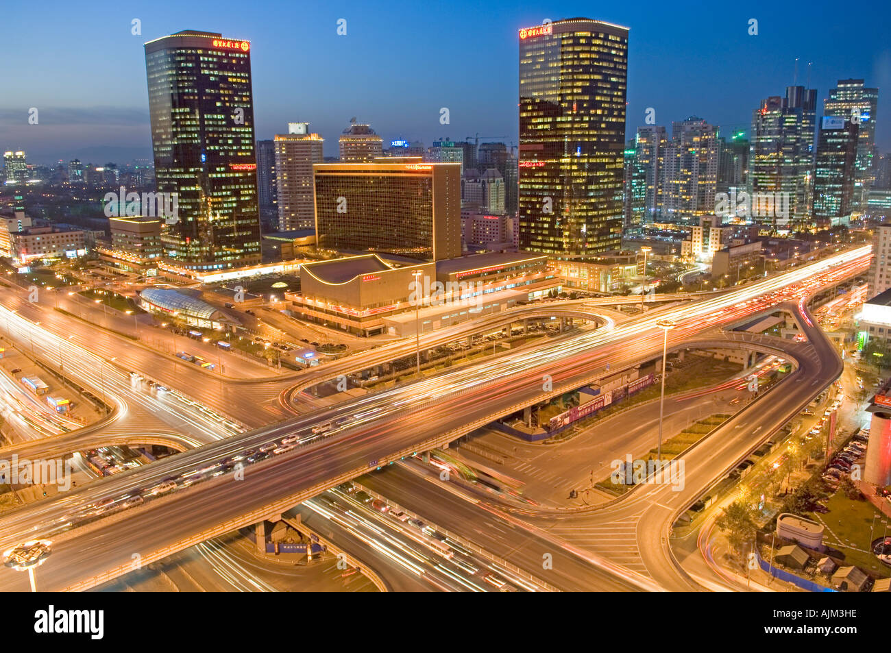 Vista notturna di China World Trade Center di Pechino Foto Stock