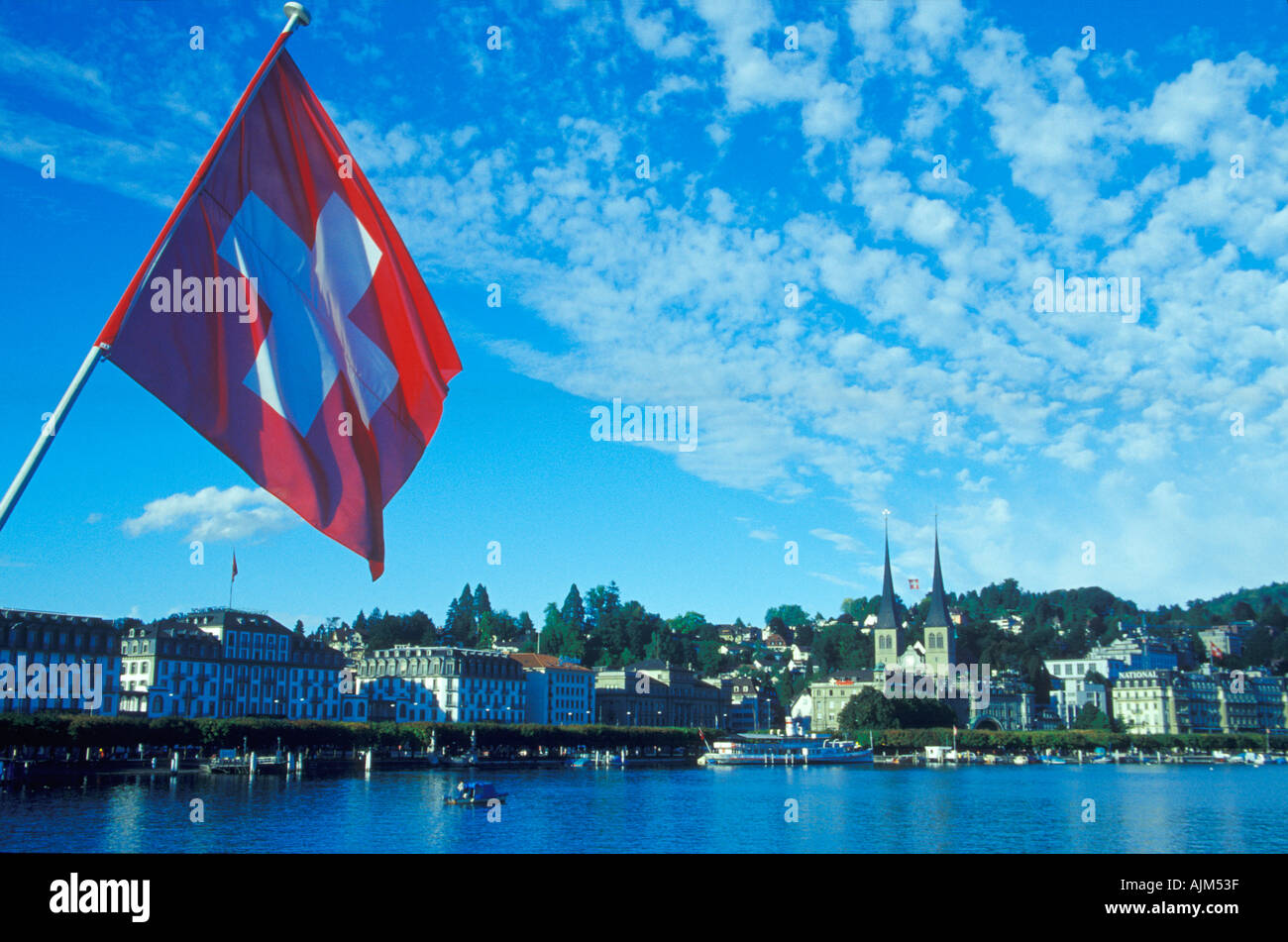 Bandiera svizzera Luzern Vierwaldstätter vedere la Svizzera Foto Stock