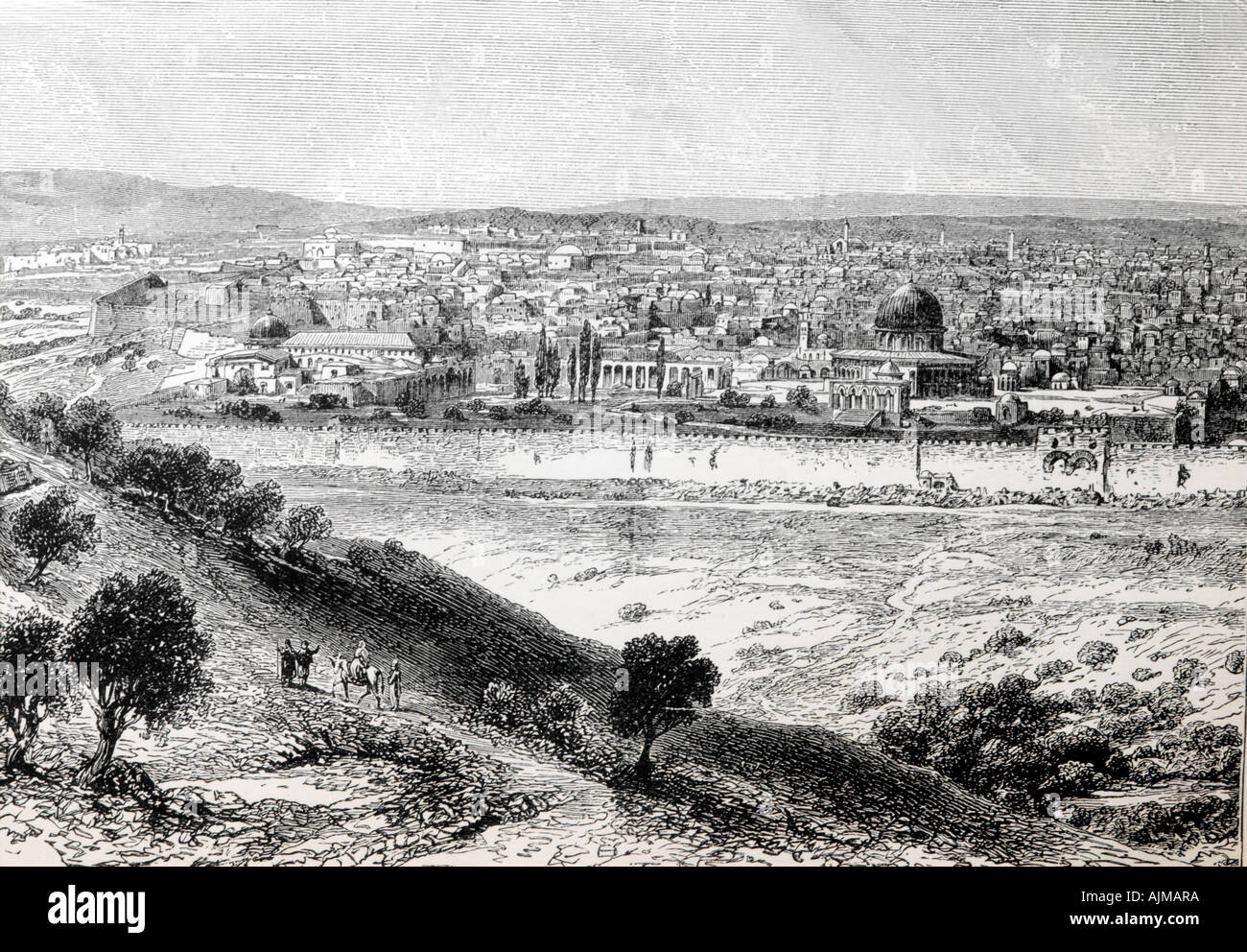 Gerusalemme Israele vista dal Monte degli Ulivi xilografia Foto Stock