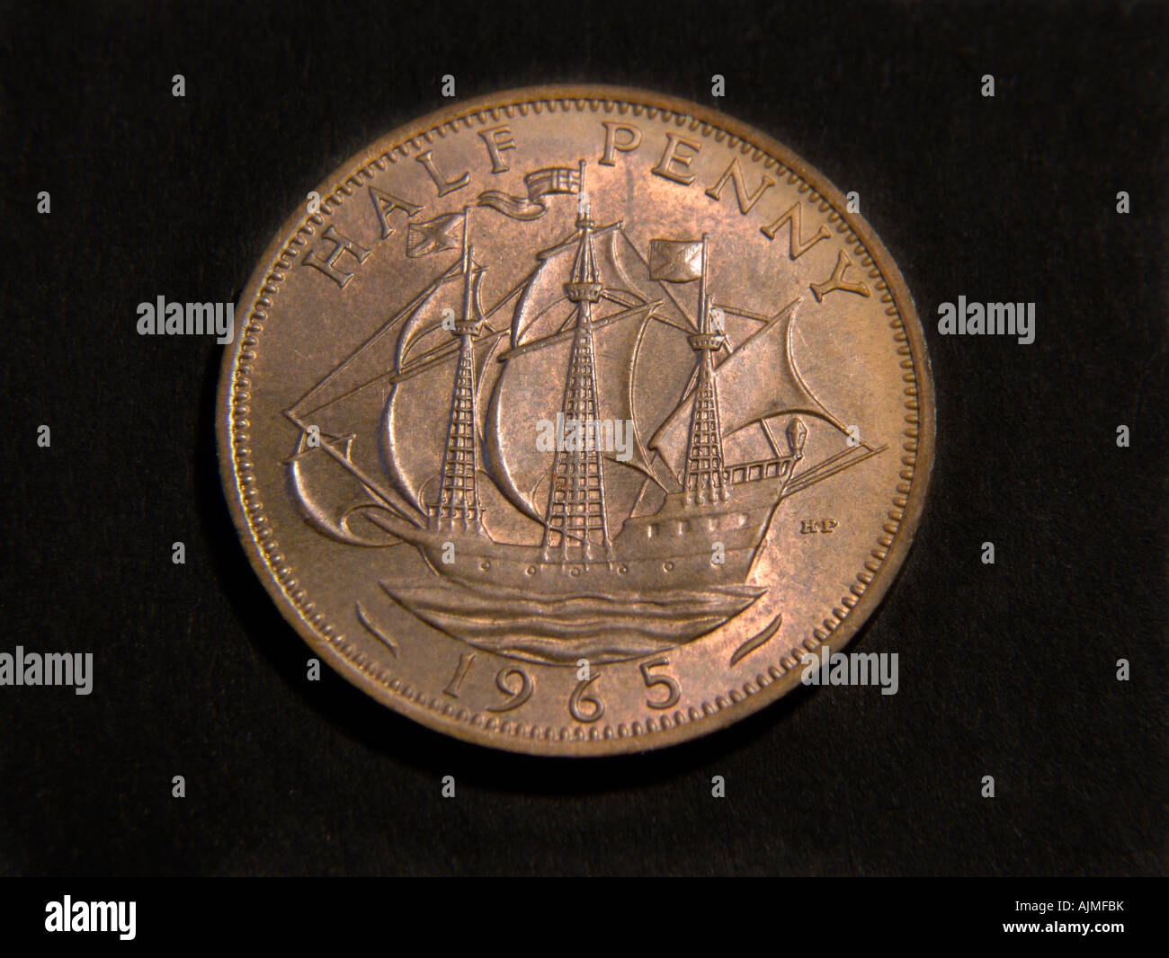 Mezzo Penny Pre Decimalisation British Coin Foto Stock