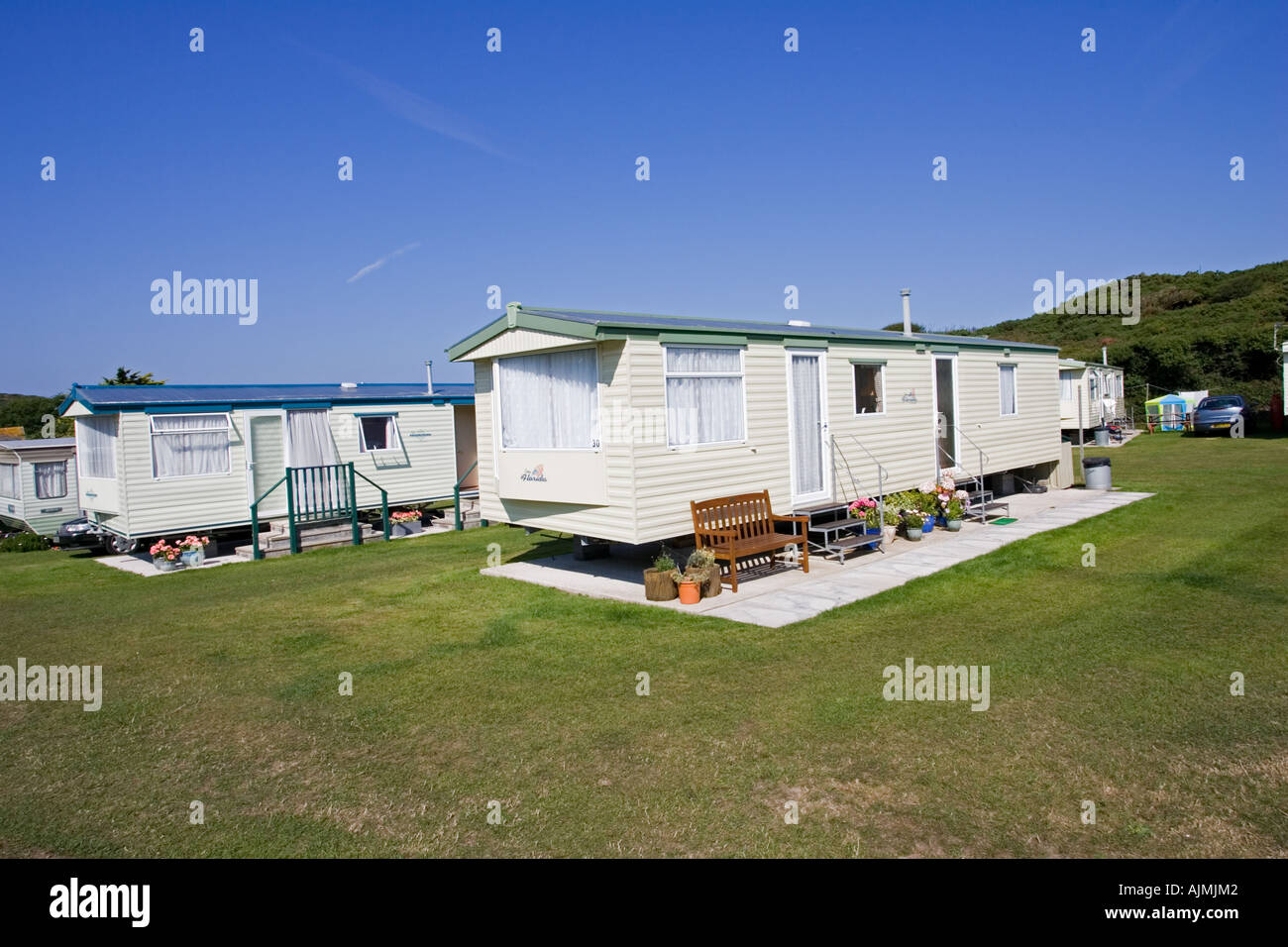 Moderno vacanza statica roulotte sul sito attraente a nord Morte Farm Woolacombe Devon UK Foto Stock