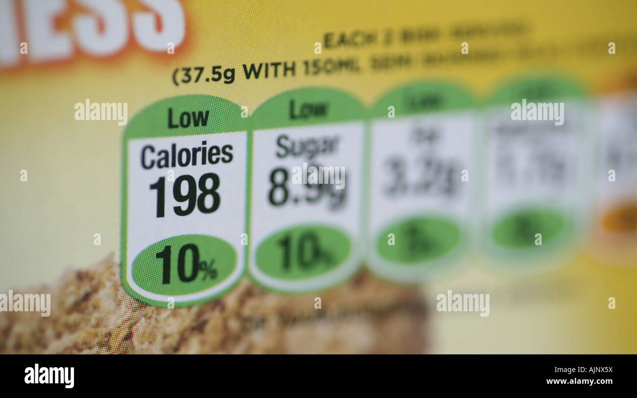 Informazioni nutrizionali Foto Stock