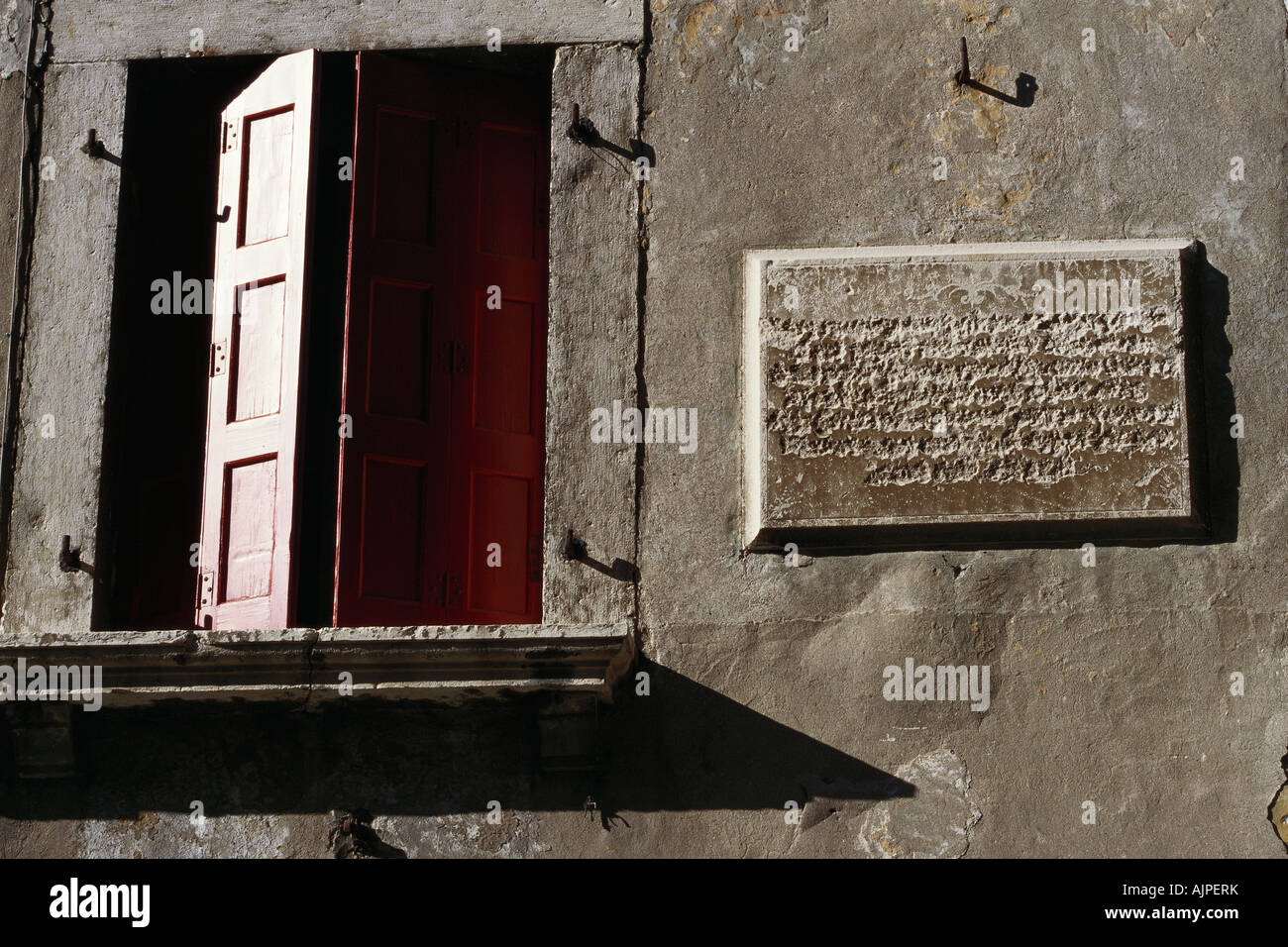 Feltre Italia tavolette di pietra che mostra iscrizioni originali obliterato Foto Stock