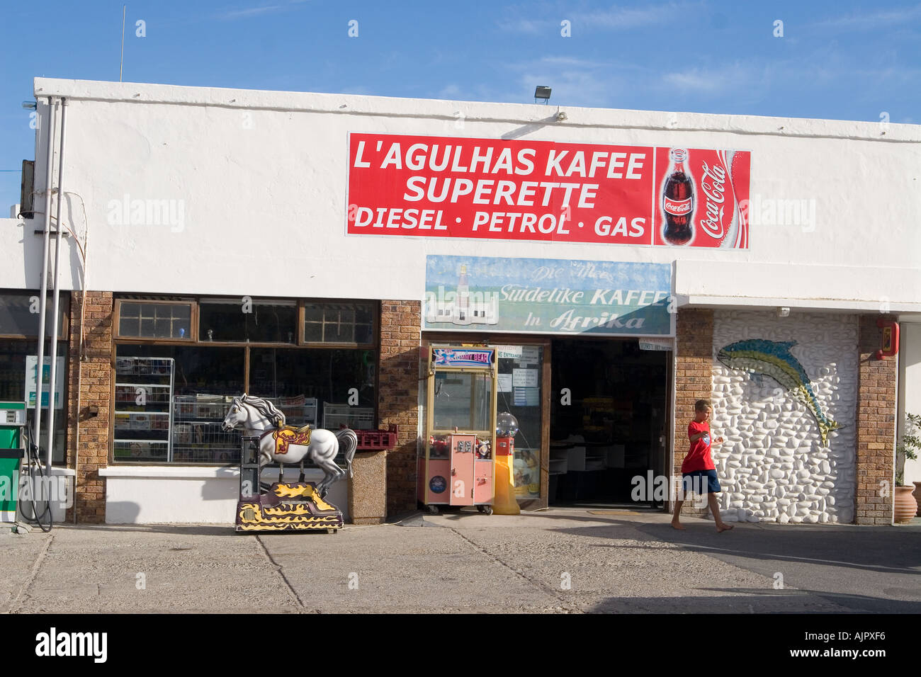 Sud Africa cape agulhas southermost Kafee dell Africa stazione di benzina Foto Stock