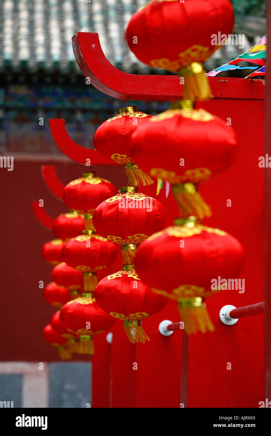 Lanterne rosse al parco Beihai Pechino CINA Foto Stock