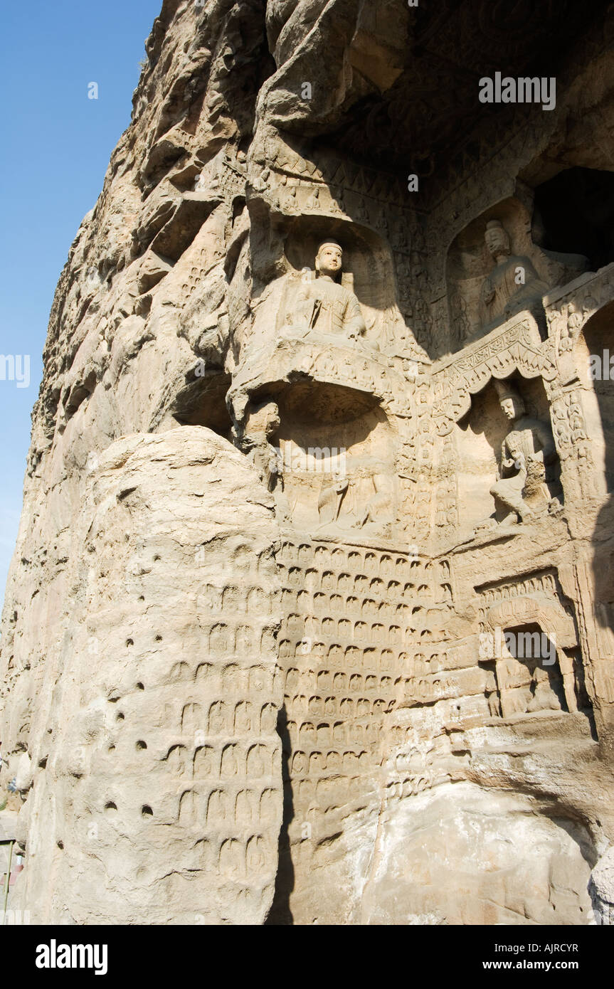 Le Grotte di Yungang tagliata durante il Northern Wei Dynasty 460 AD UNESCO World Heritage Site nei pressi di Datong nella provincia dello Shanxi Cina Foto Stock