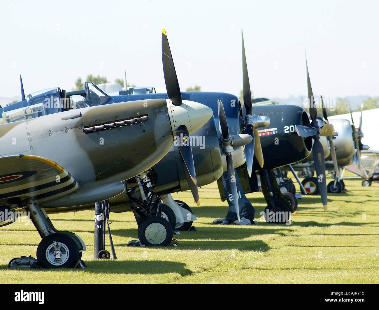 WW2 Warbird Lineup a Duxford Airshow, Foto Stock