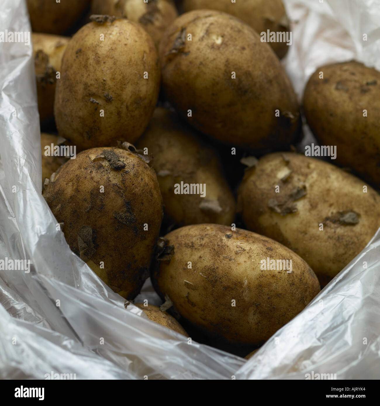 Patate in busta di plastica Foto Stock