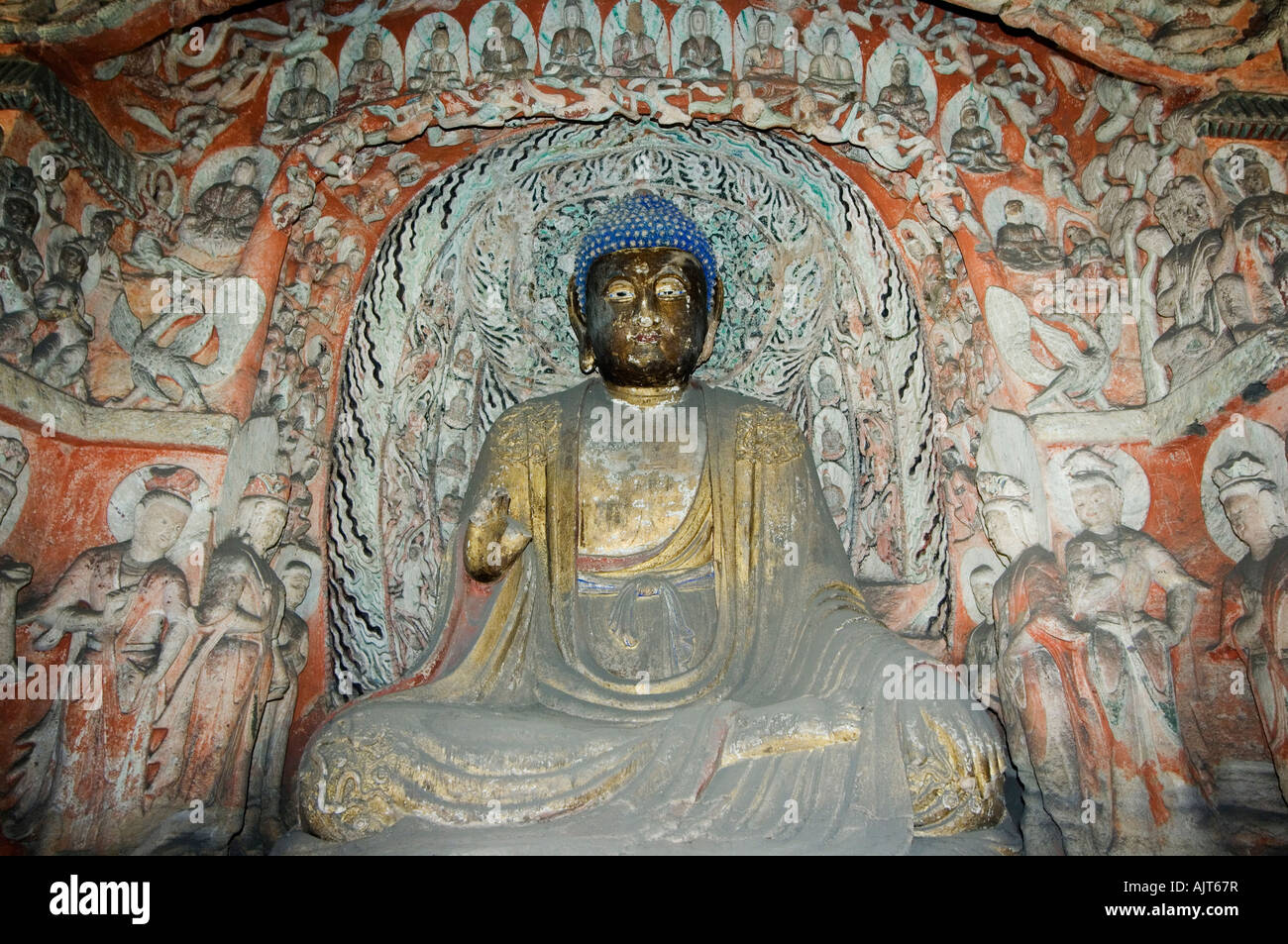 Le Grotte di Yungang tagliata durante il Northern Wei Dynasty 460 AD UNESCO World Heritage Site nei pressi di Datong nella provincia dello Shanxi Cina Foto Stock