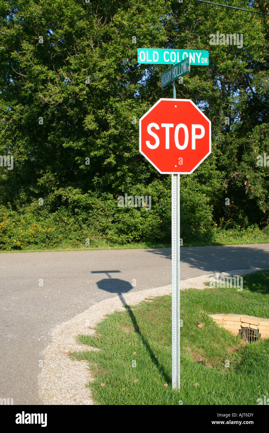 Segno di Stop & strada segno a intersezione, STATI UNITI D'AMERICA Foto Stock