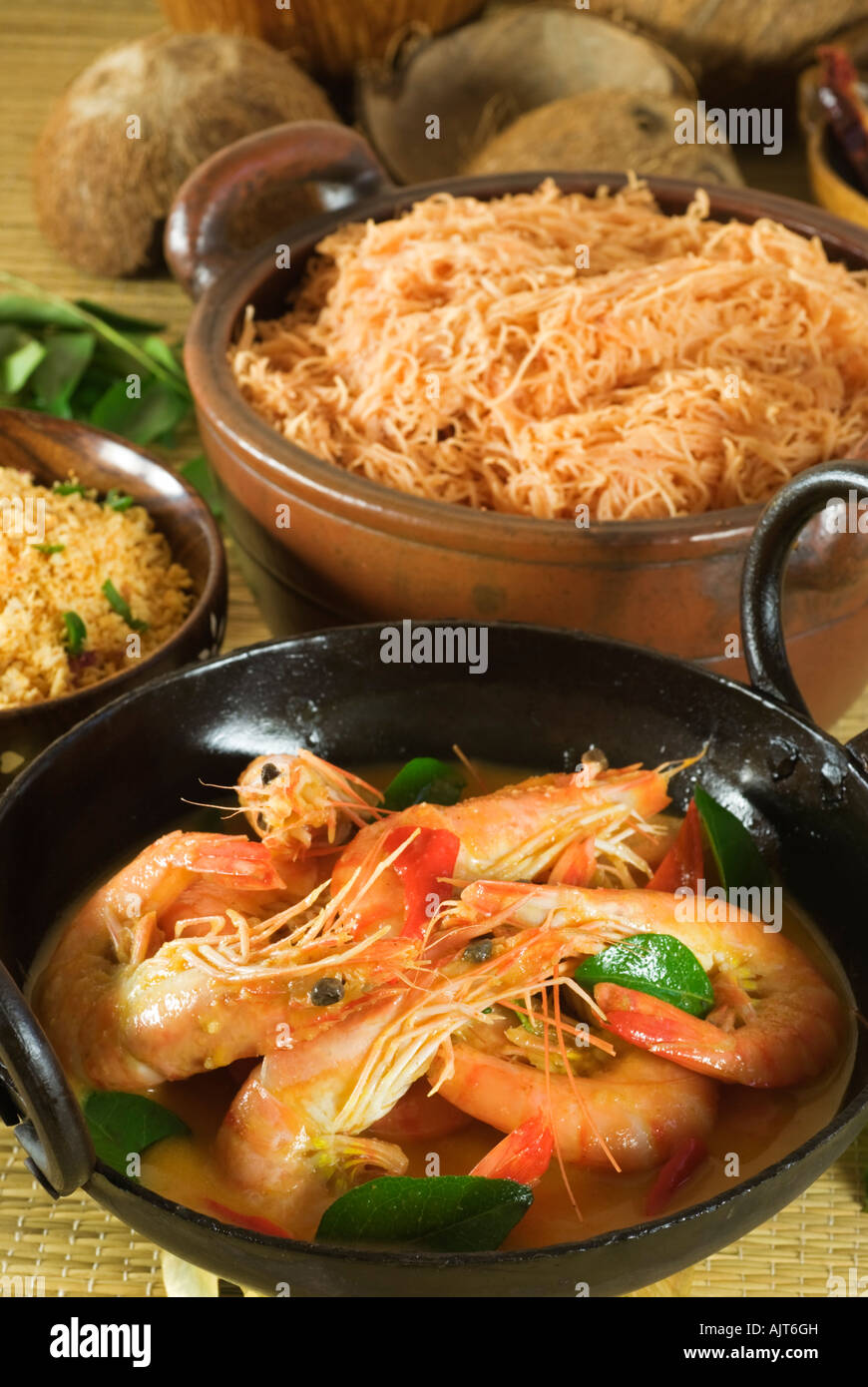 Il curry di gamberi e tramogge stringa Sri Lanka cibo Foto Stock