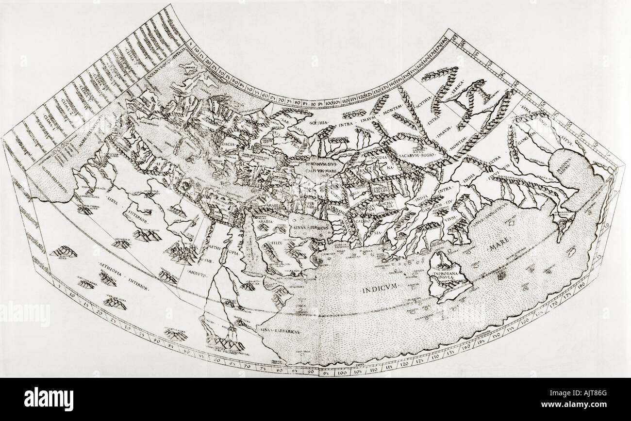 Mappa mondo da Tolomeo Geographia. Foto Stock