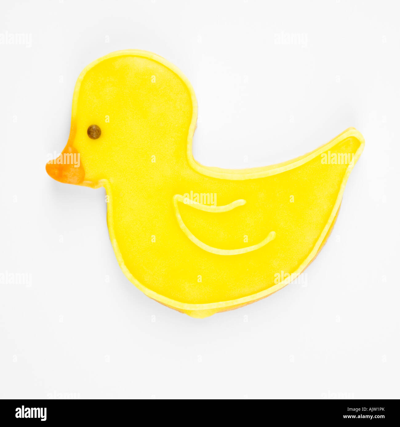 Cookie di zucchero in forma di anatra con glassa decorativa Foto Stock