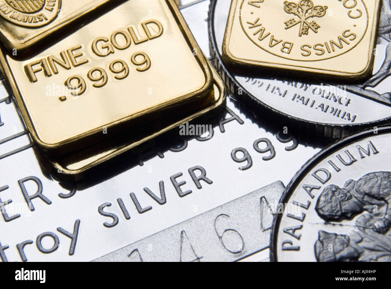 Oro e argento lingotti di palladio in barre di piccole dimensioni Foto Stock