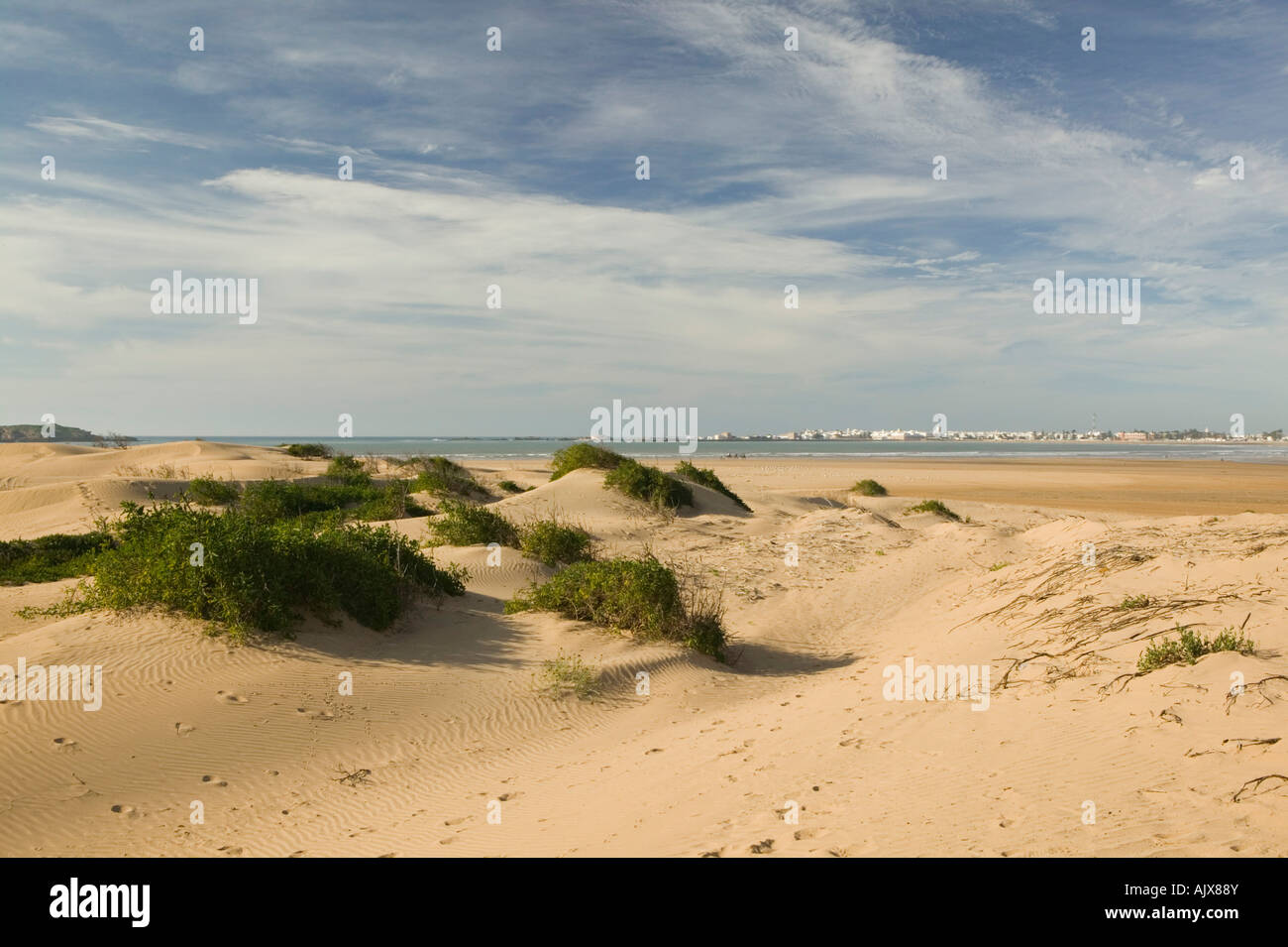 Il Marocco, Costa Atlantica, Essaouira: città vista dal villaggio DIABAT Dune Foto Stock