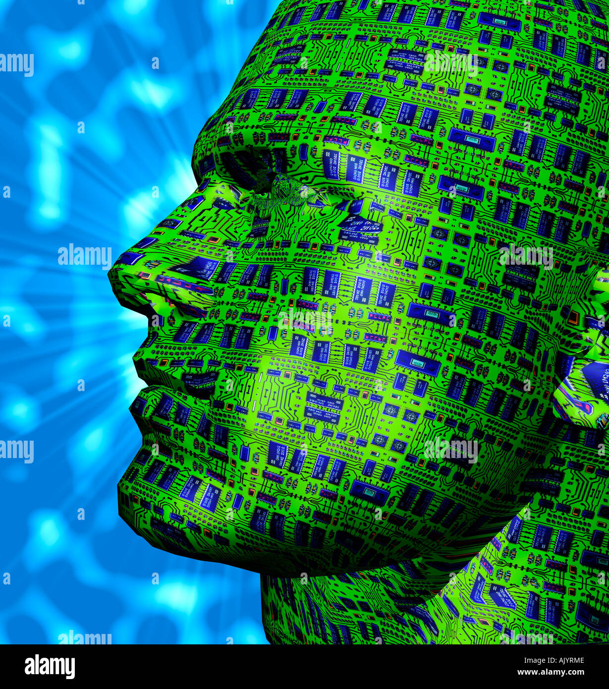 Generata da computer robot astratta testa in 3D Foto Stock