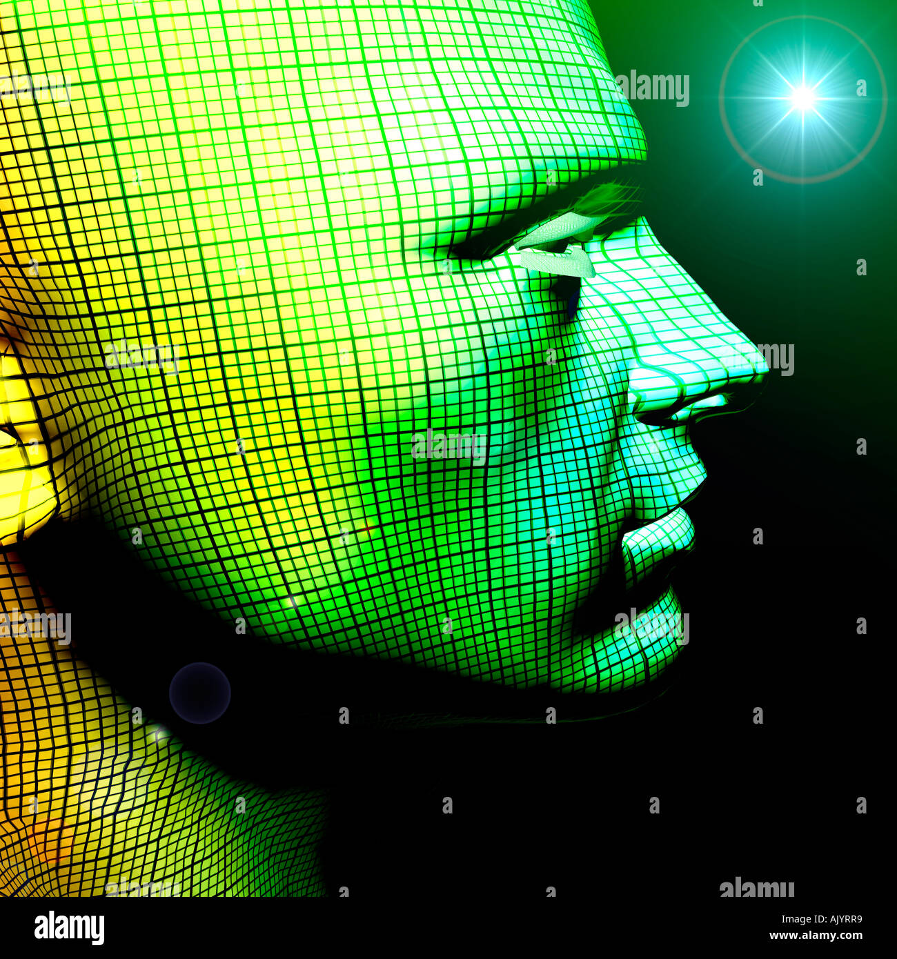 Generata da computer robot astratta testa in 3D Foto Stock