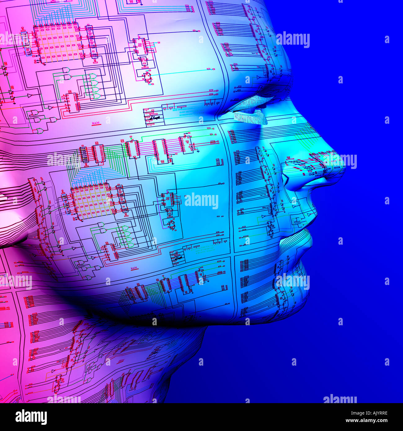 Generata da computer robot astratta testa in 3D Foto Stock