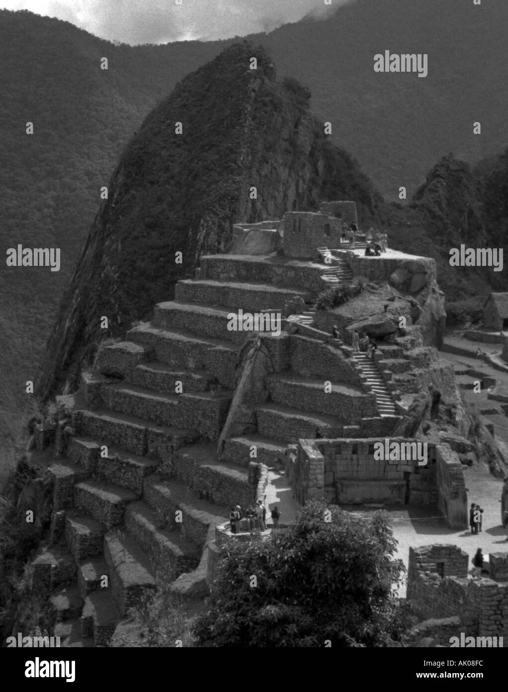 Vista panoramica della Città perduta degli Incas e Huayana Picchu Machu Picchu Cuzco Perù Sud America Latina Foto Stock