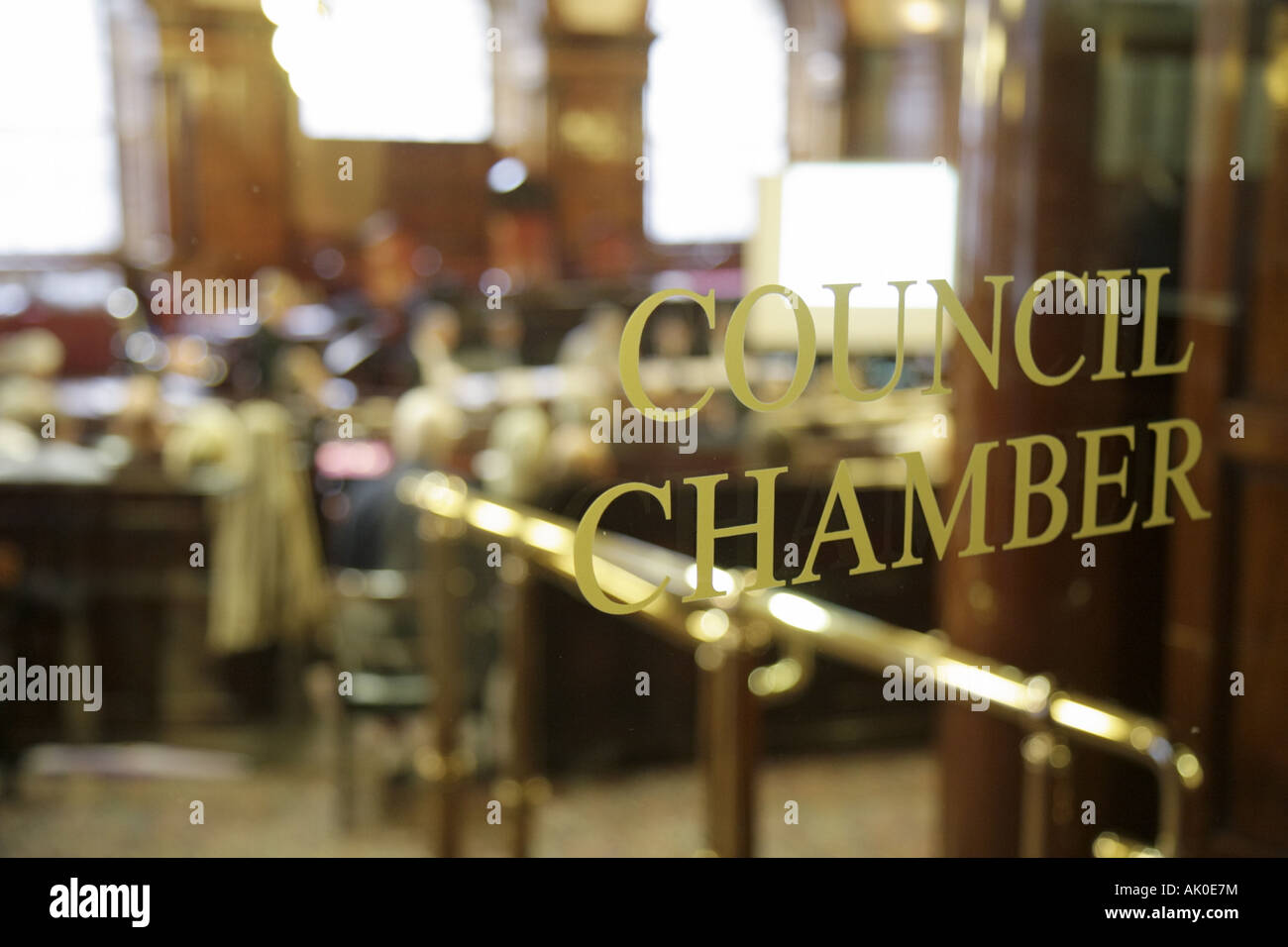 Liverpool Lancashire Inghilterra Regno Unito, Gran Bretagna inglese britannico, High Street, Municipio 1802, Council Chamber, riunione Foto Stock