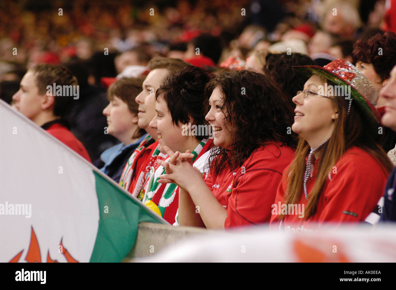 Cardiff 14 Feb 2004 Galles v Scozia Rugby Internazionale fan del Galles Foto Stock