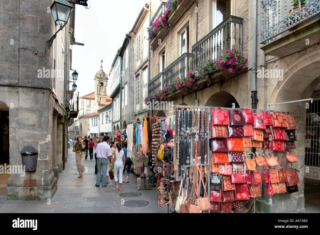 Negozi nel centro storico di Santiago de Compostela, Galizia, Spagna Foto Stock