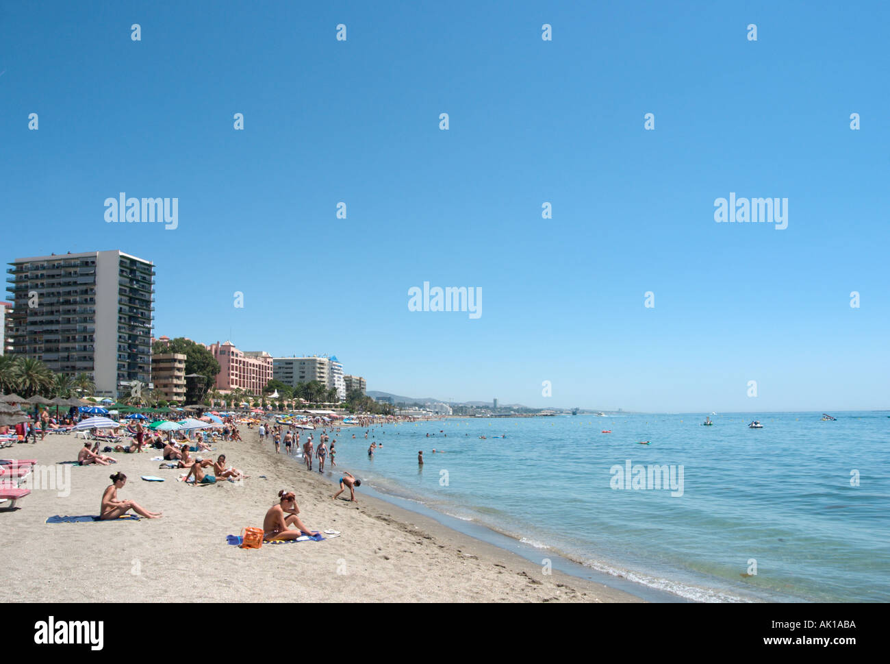 Spiaggia di Marbella, Costa del Sol, Andalusia, Spagna Foto Stock