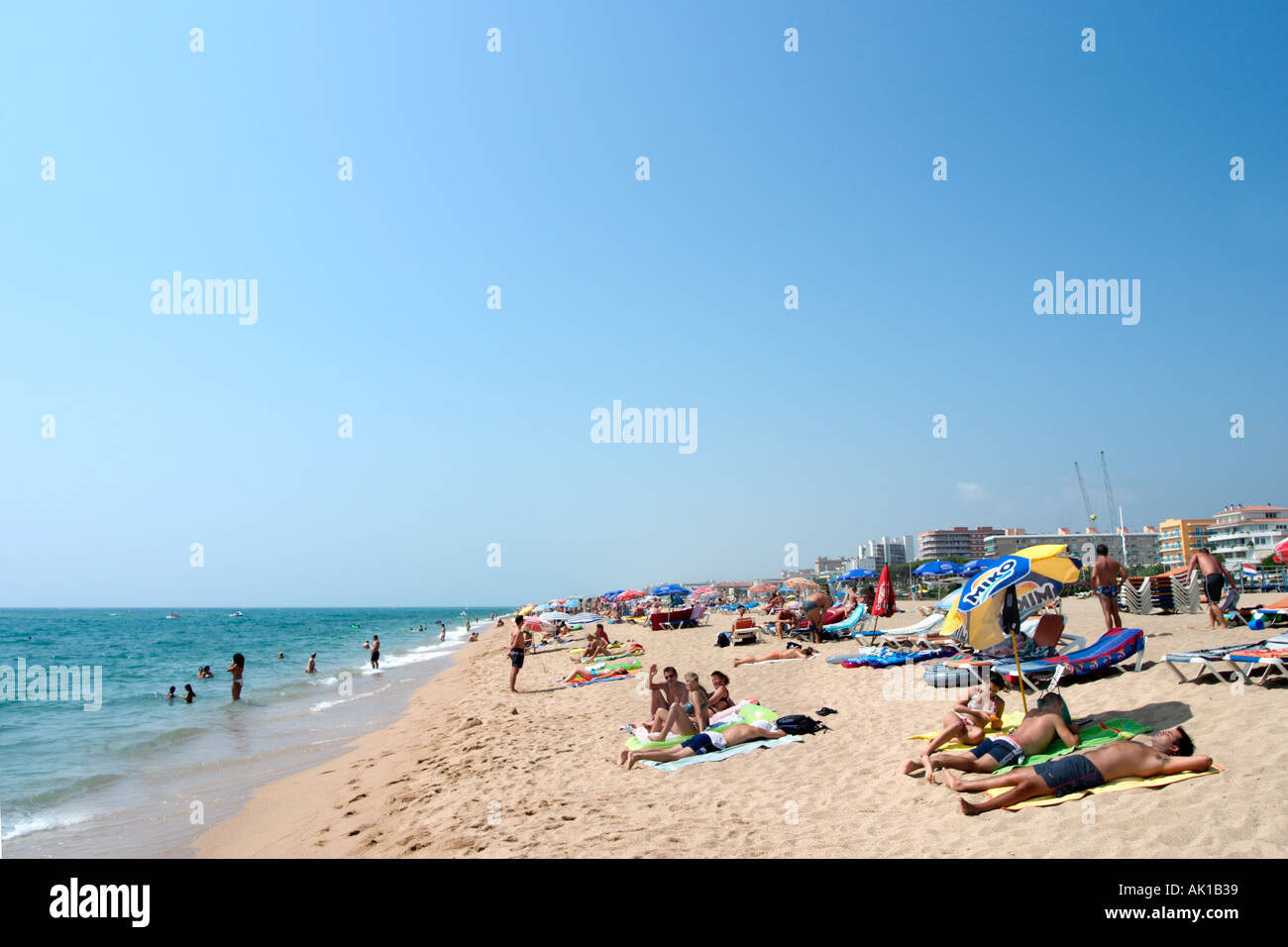 Spiaggia principale, Malgrat de Mar, Costa Brava, Catalunya, Spagna Foto Stock