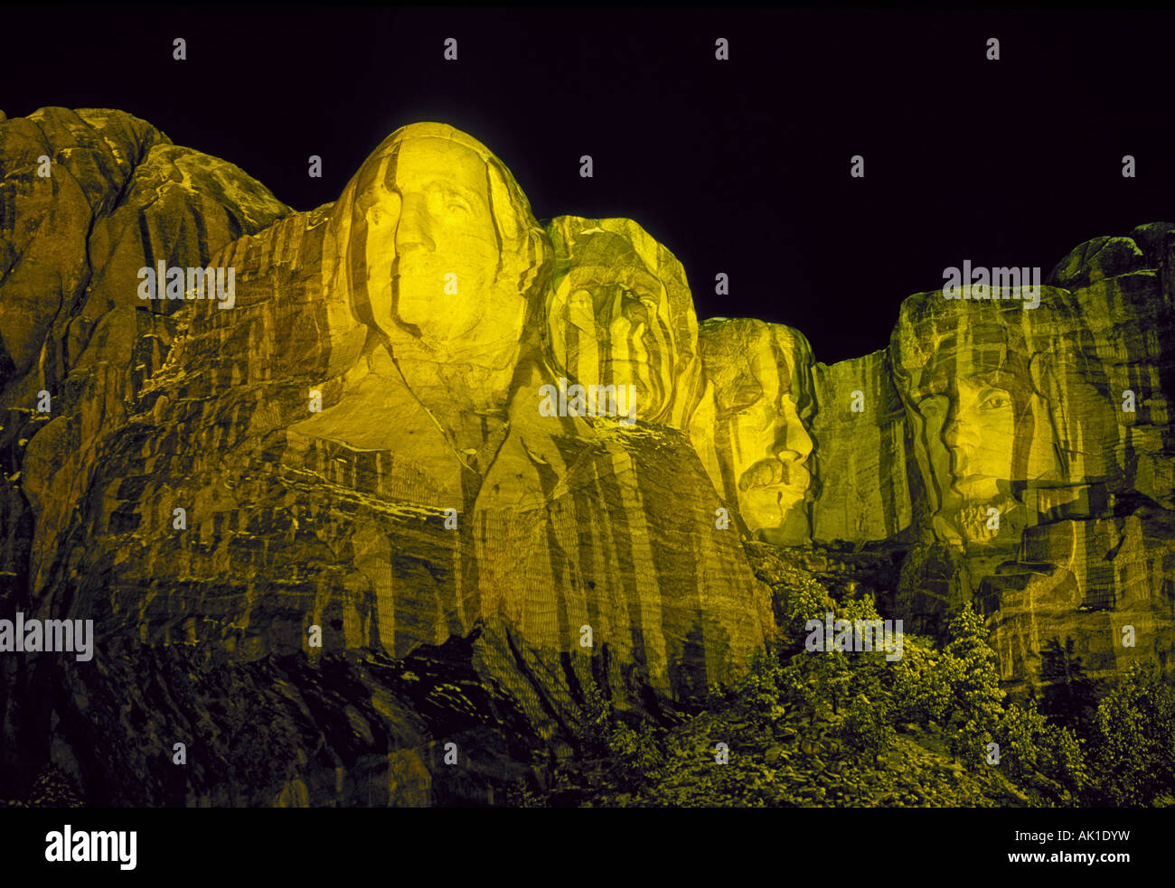 Mount Rushmore National Memorial storica nei pressi di Rapid City di notte Foto Stock