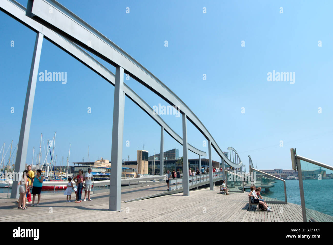 La Rambla de Mar, Port Vell di Barcellona, Catalunya, Spagna Foto Stock