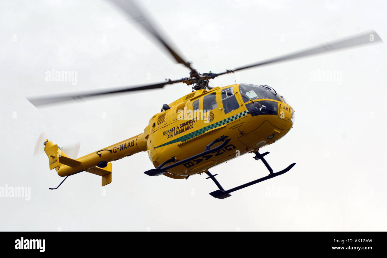 Air Ambulance, Dorset e Somerset Air Ambulance in azione, Gran Bretagna, Regno Unito Foto Stock