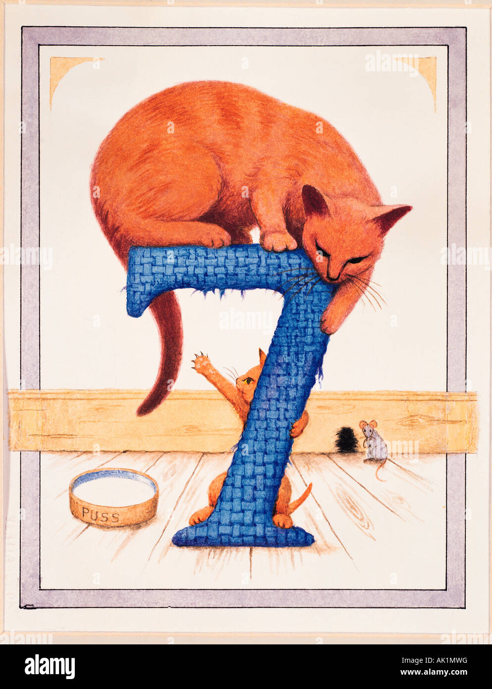 Illustrazione Del Gatto E Del Topo Biglietto Di Auguri Di Compleanno Di 7 Anni Foto Stock Alamy