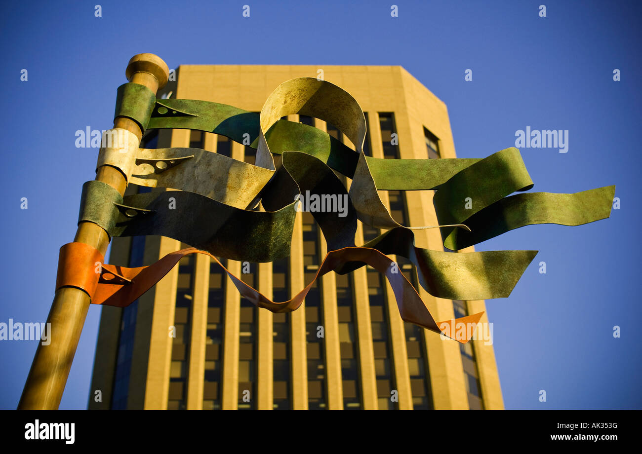 Idaho Boise. Una scultura di una bandiera basca nei Paesi Baschi Quartiere di downtown Foto Stock