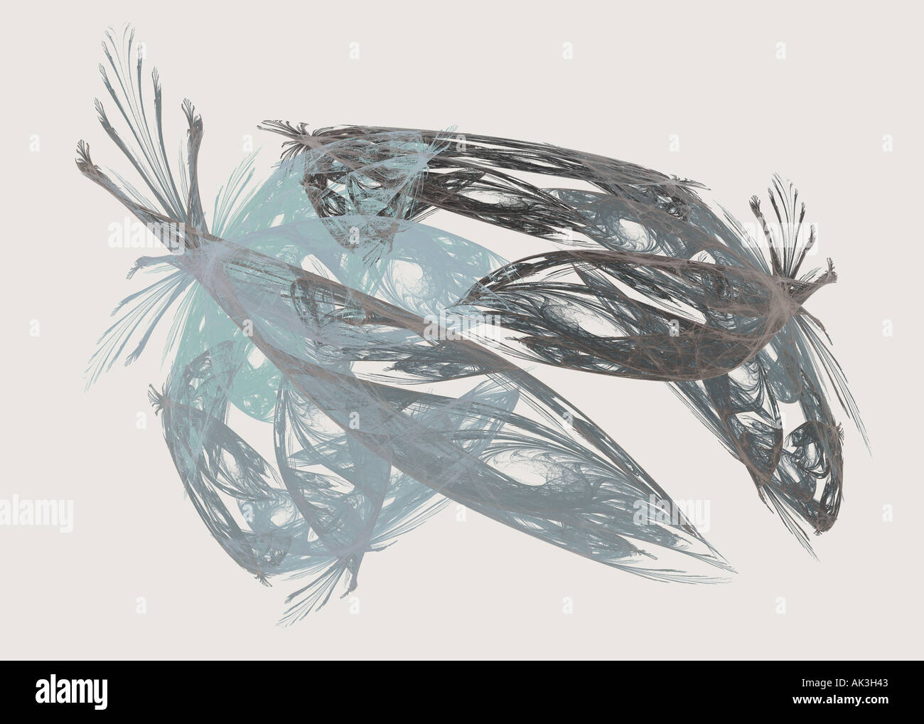 Computer generato frattale delle forme di pesce il cosiddetto attrattore strano derivanti da una non lineare funzione iterata Sy Foto Stock