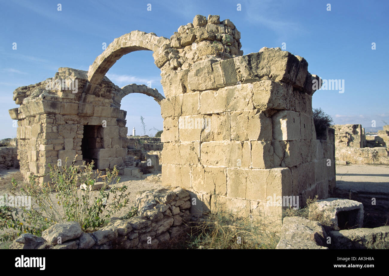 Rovine del castello bizantino di Saranda Kolones quaranta colonne a Paphos Cipro Foto Stock