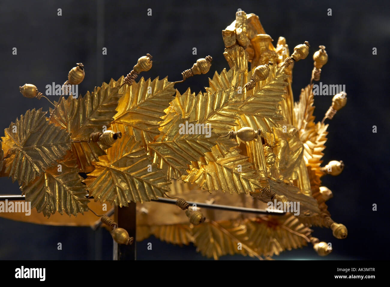 Dettaglio dell'oro di foglie di vite viticci e bud corona il Museo Egizio del Cairo in Egitto in Africa Foto Stock