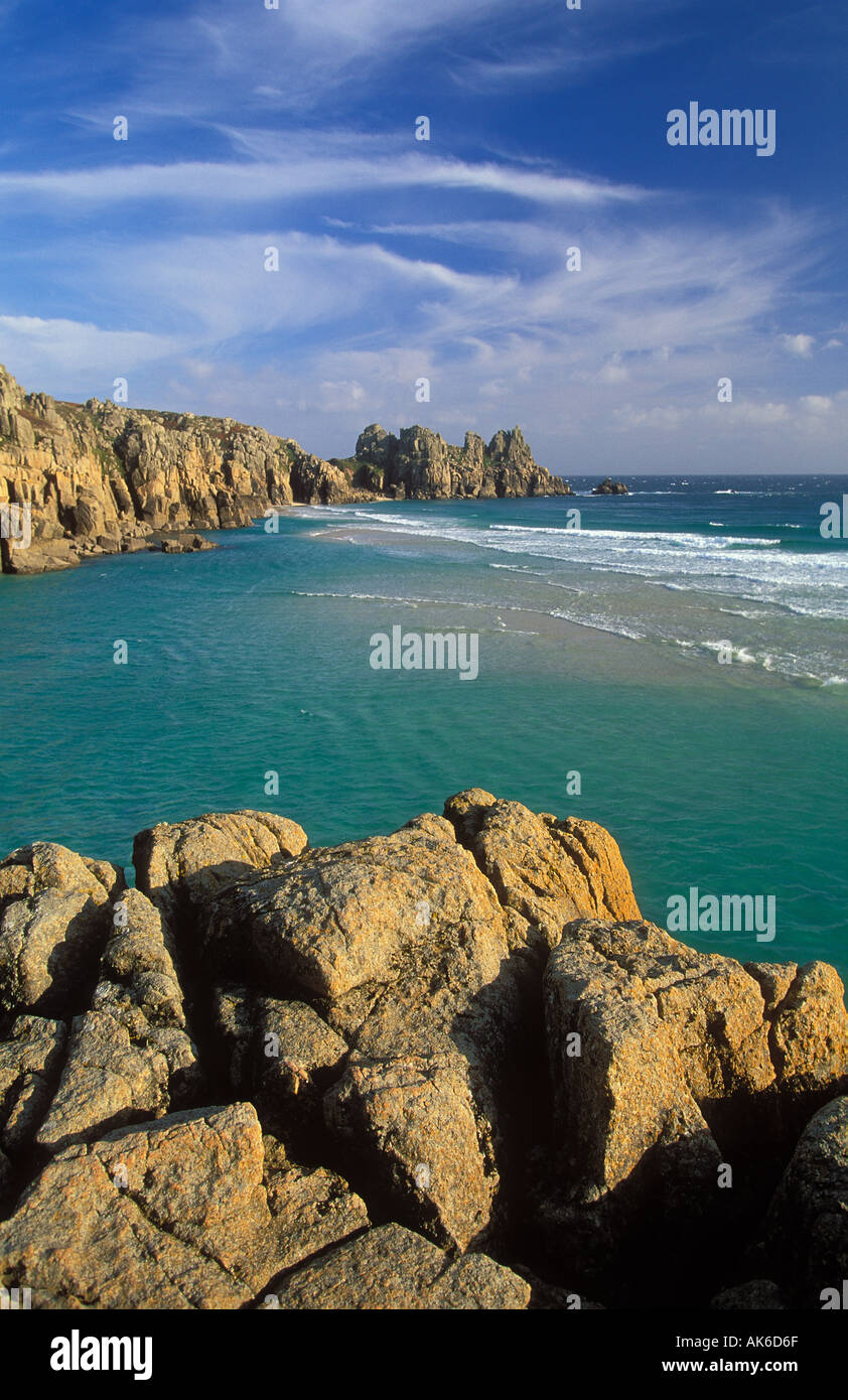 Porth Curno nr Lands End Cornwall Inghilterra REGNO UNITO Foto Stock