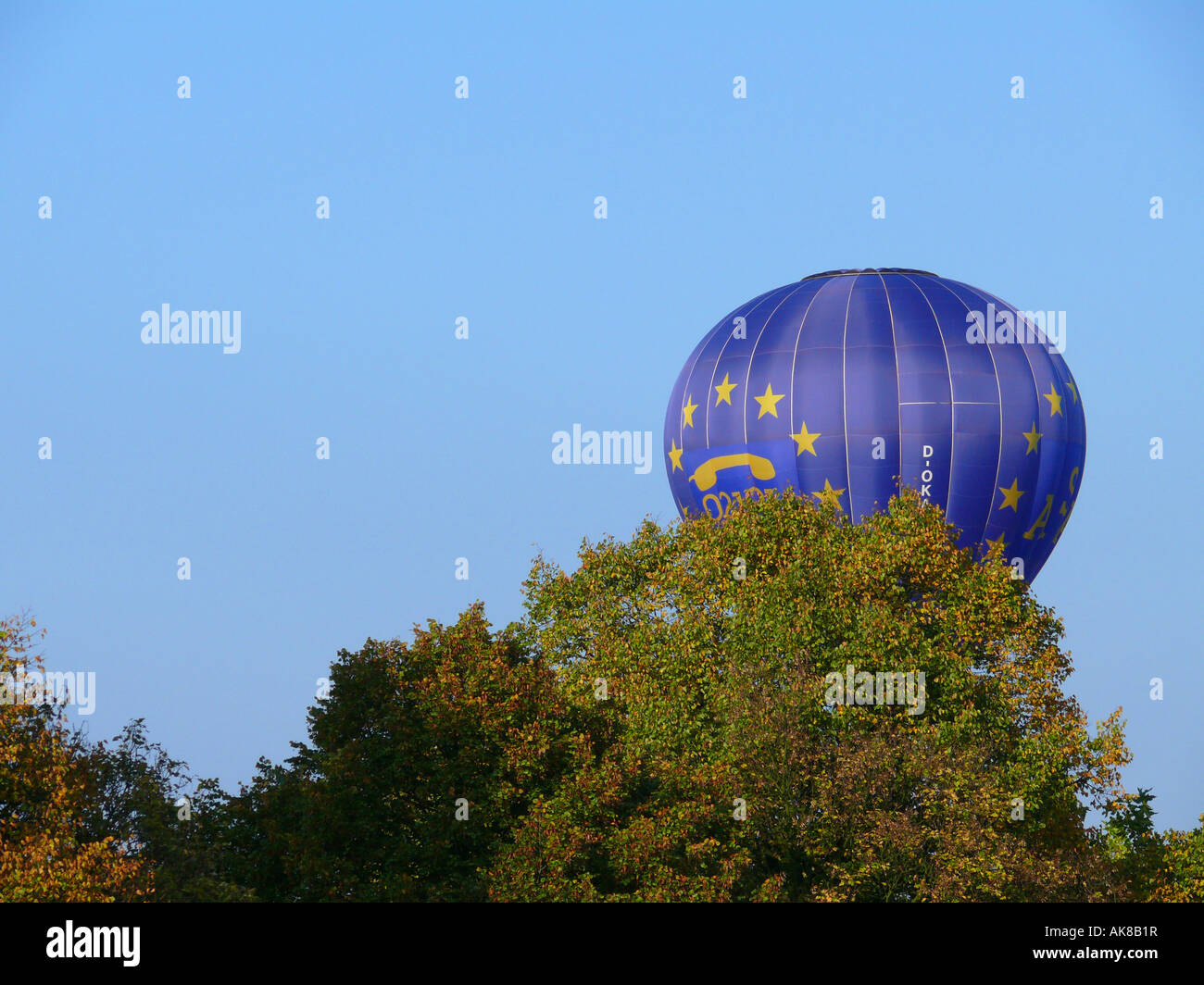 In mongolfiera Unione europea dietro gli alberi, Germania Foto Stock
