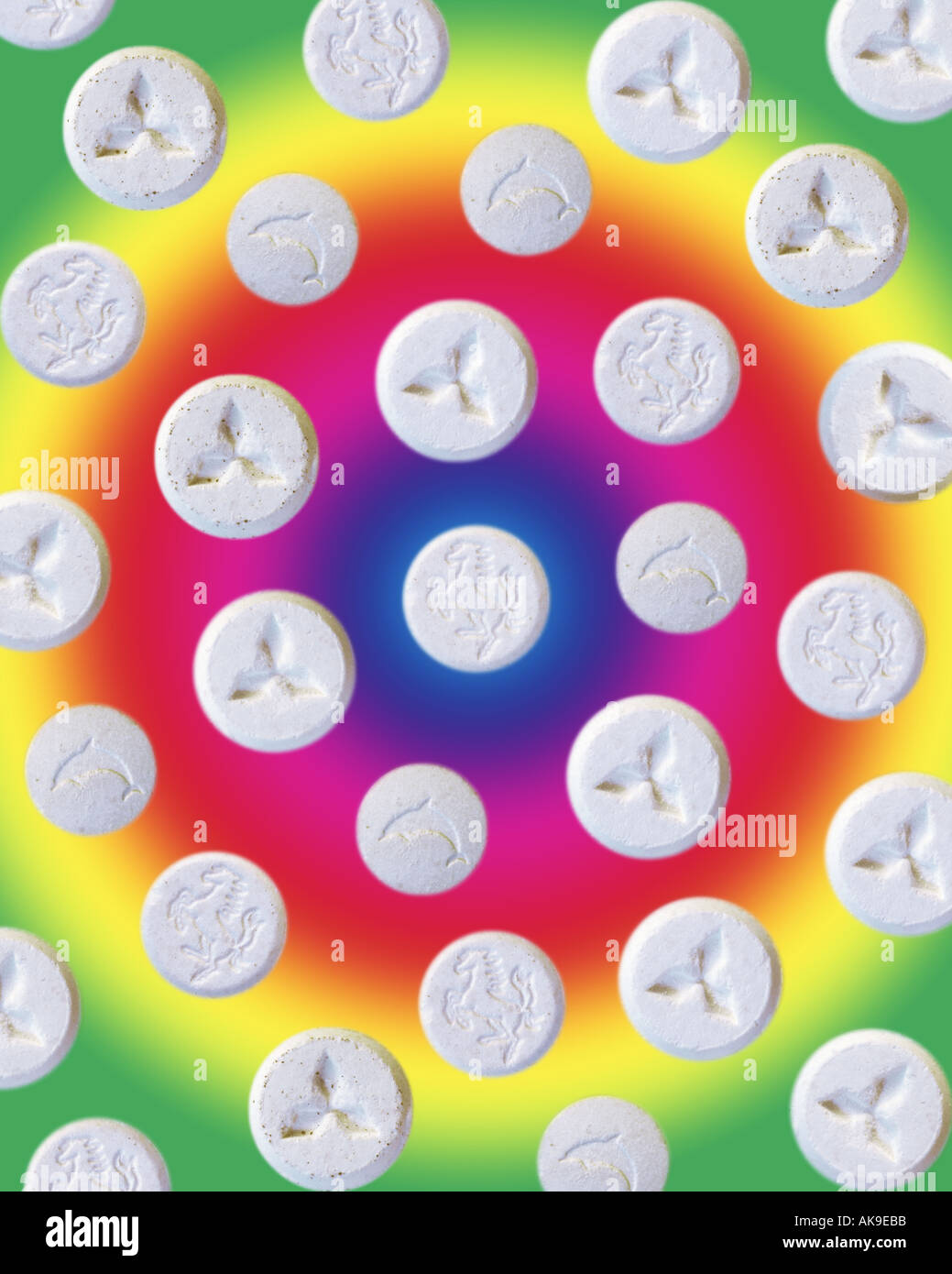 Varietà di pillole di ecstasy Foto Stock