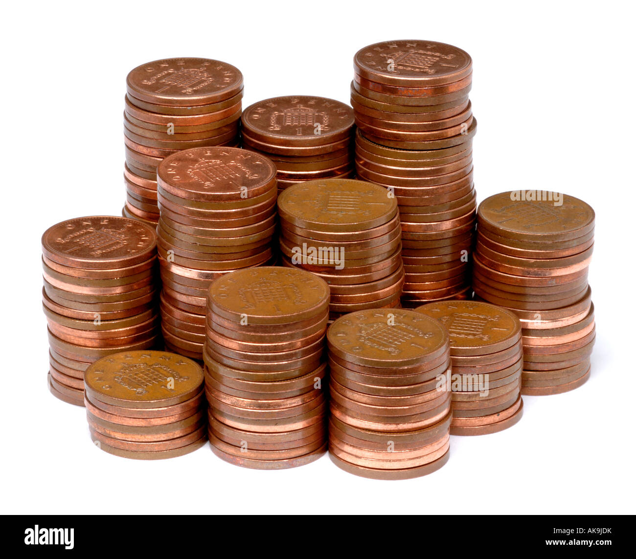 Pile di penny monete Foto Stock