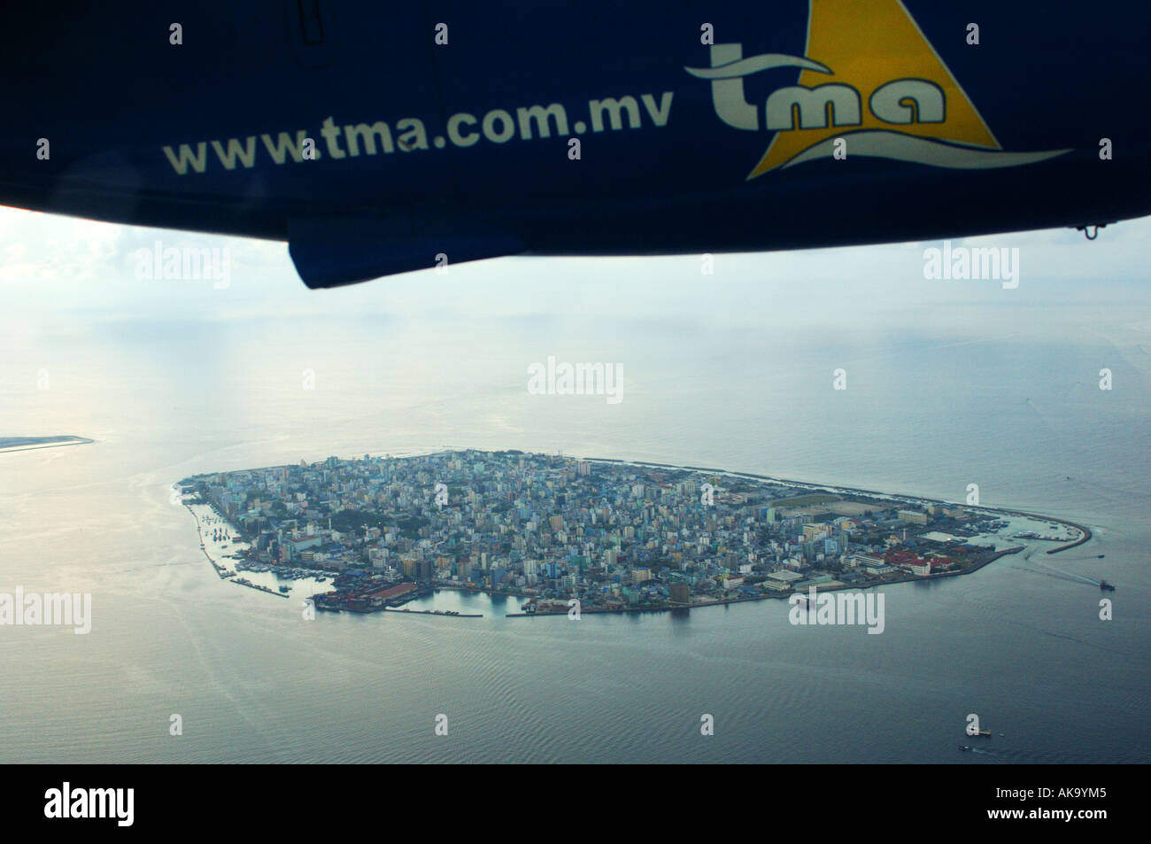 Maldive vista aerea del maschio di capitale nell'Oceano Indiano Foto Stock